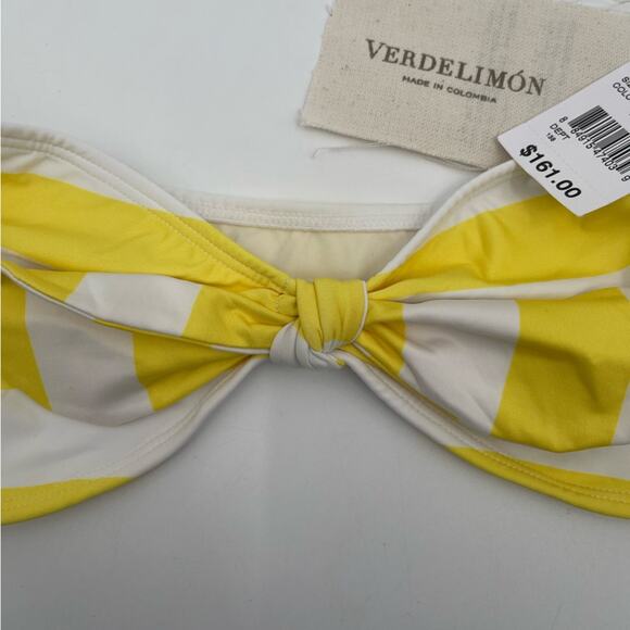 VERDELIMÓN Bikini Top Striped Voile Yellow White Bandeau NWT Size Extra Small - Picture 11 of 16
